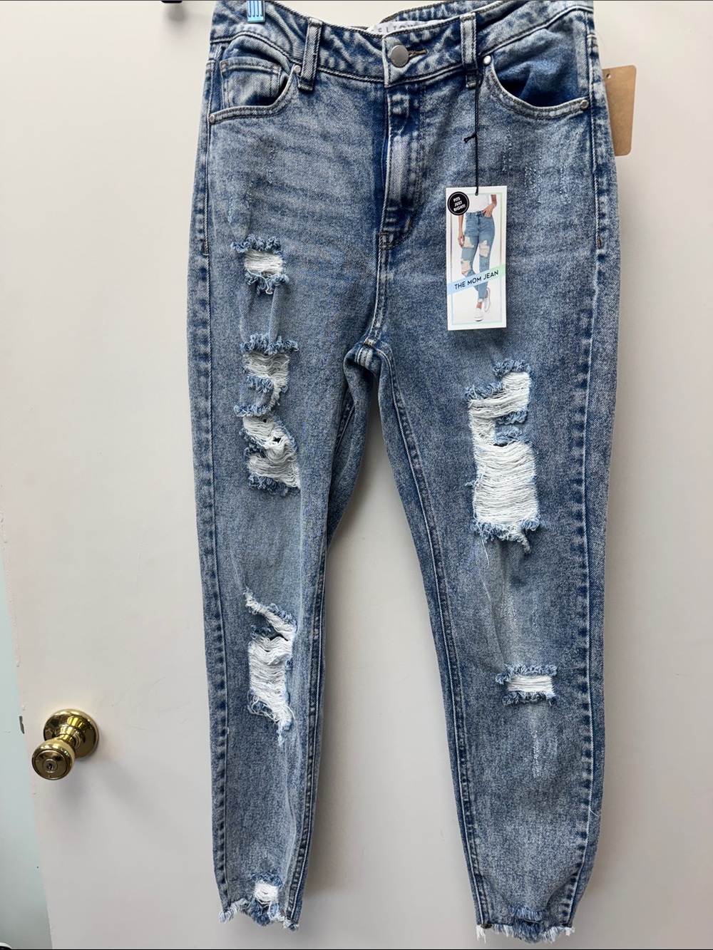 Tinseltown Distressed Acid Wash Blue Boyfriend Jeans